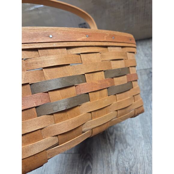 Longaberger Large Handwoven Brown Basket Signed 1988 Red Green Trim With Handle - Picture 5 of 6